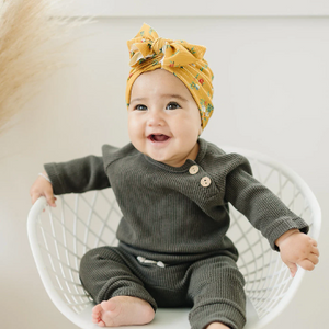 Mustard Floral Floppy Bow Turban