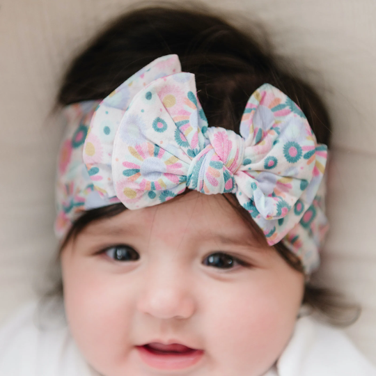 Double Bow Daisy Flower Power Nylon Baby Headband