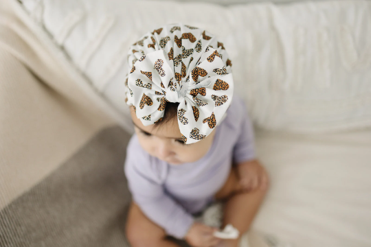 Leopard Heart Messy Bow Baby Turban