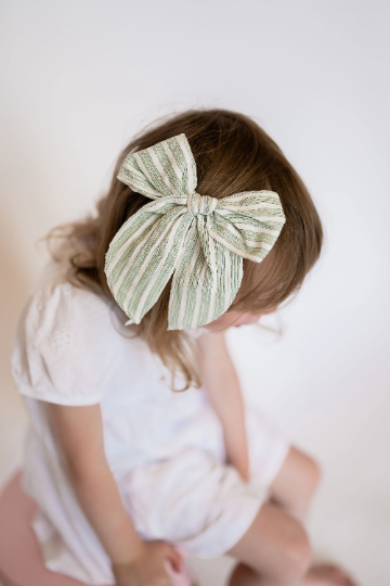 Large Cotton Stripe Linen Hair Bow Clips