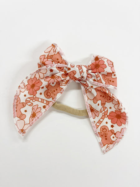 4” Gingerbread & Candy Cane Cotton Serged Bow