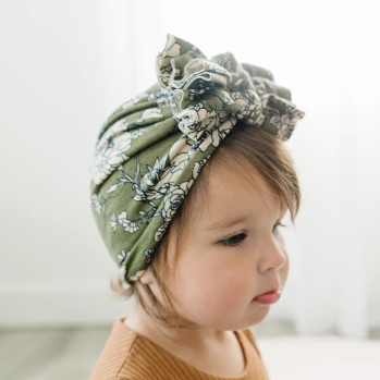 Olive Floral Triple Bow Baby Turban