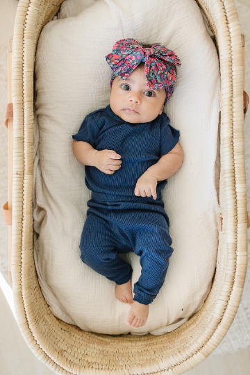 Big Bow Summer Midnight Floral Nylon Headband