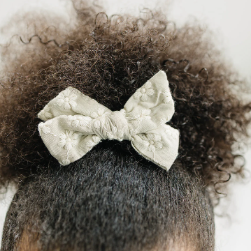 3.5" Neutral Embroidered Floral Linen Hair Bow