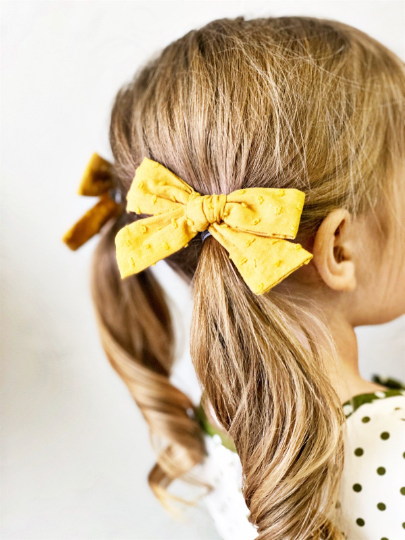 Mustard Swiss Dot Cotton Bows Alligator Clips - Golden Dot Lane