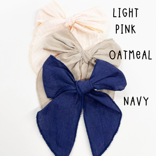 Large Cotton Linen Bow Hair Clips