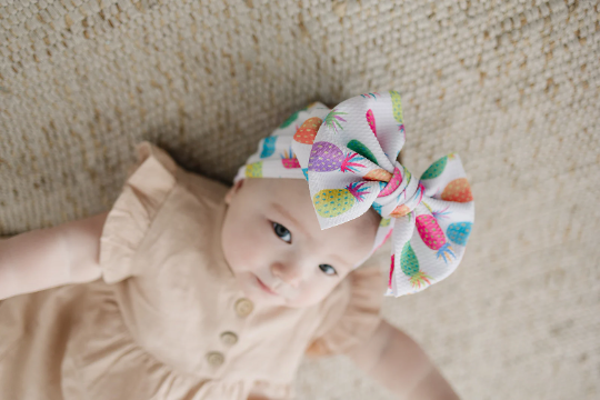 XL Summertime Bright Pineapple Bow Texture Headband