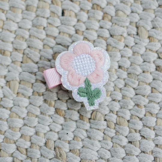 Petite Little Blush Embroidered Flower Hair Clip