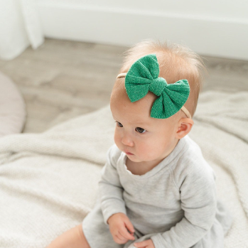 Baby in Green 3.5" Ribbed Loopy Bows - Golden Dot Lane