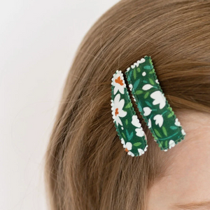Green Floral Set of 2 Snap Hair Clips