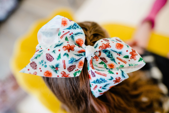 Holiday Balsam and Gingerbread 7" Grosgrain Hair Bow