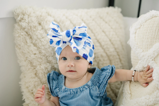 Beautiful Blue Dot Baby Bow Turban