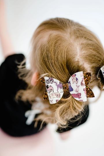 3.5" Faux Leather and Glitter Puppy Hair Bow