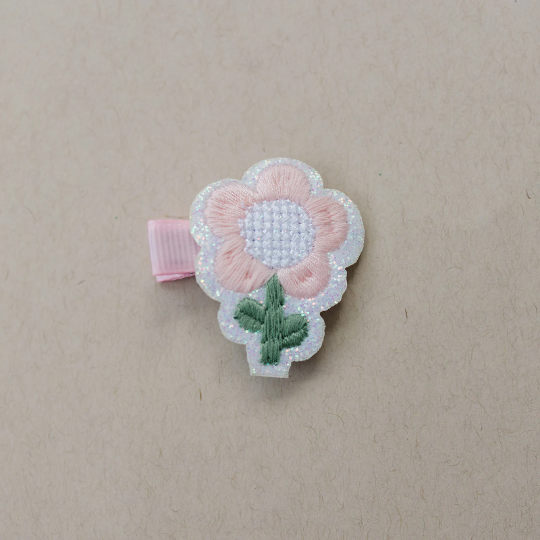 Petite Little Blush Embroidered Flower Hair Clip