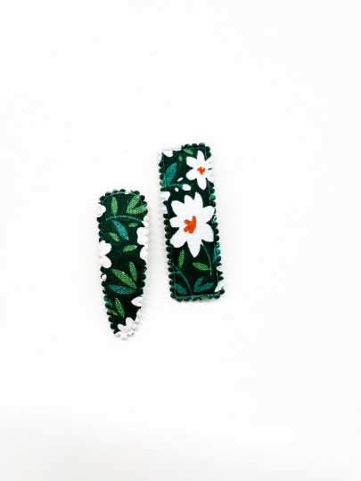 Green Floral Set of 2 Snap Hair Clips