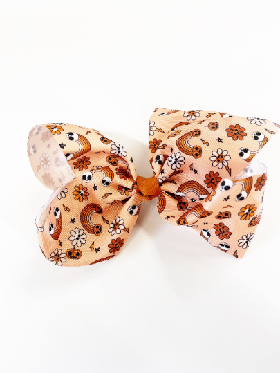 Halloween Skulls + Rainbows 7” Grosgrain Hair Bow