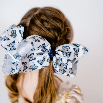 Navy Butterfly 7" Grosgrain Hair Bow Clip