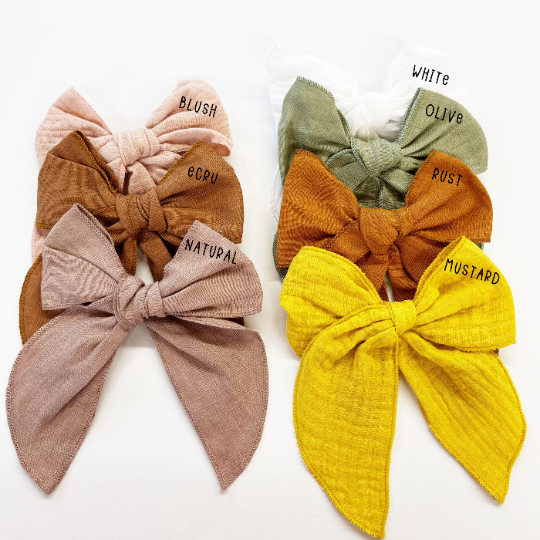 Large Cotton Linen Bow Hair Clips