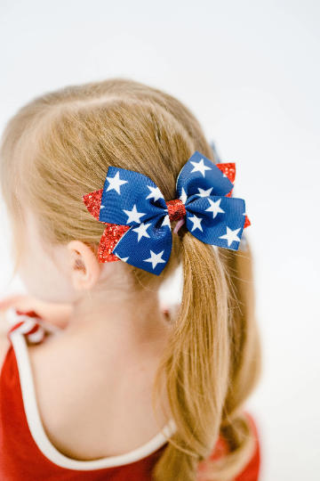 5" Navy Stars Grosgrain and Glitter 4th of July Hair Bow