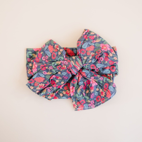 Big Bow Summer Midnight Floral Nylon Headband