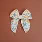 Stitched Embroidered Mustard Floral 5" Linen Bow