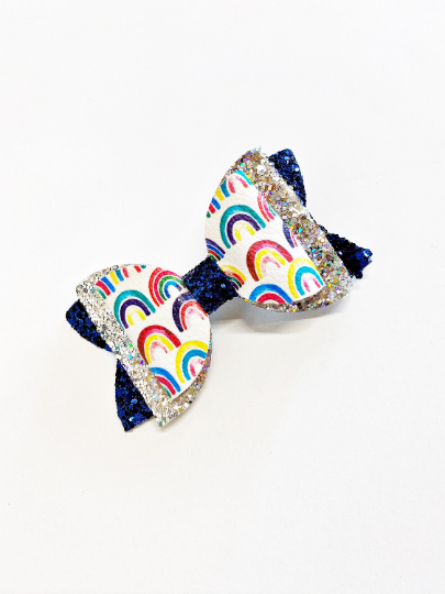 3.5” Rainbows Glitter Faux Leather Bow