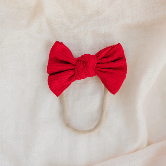 Red Ribbed Loopy Bow Headband