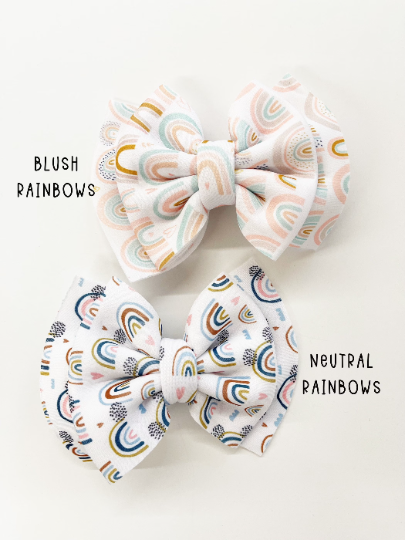 6” Double Puff Rainbow Bow Clips