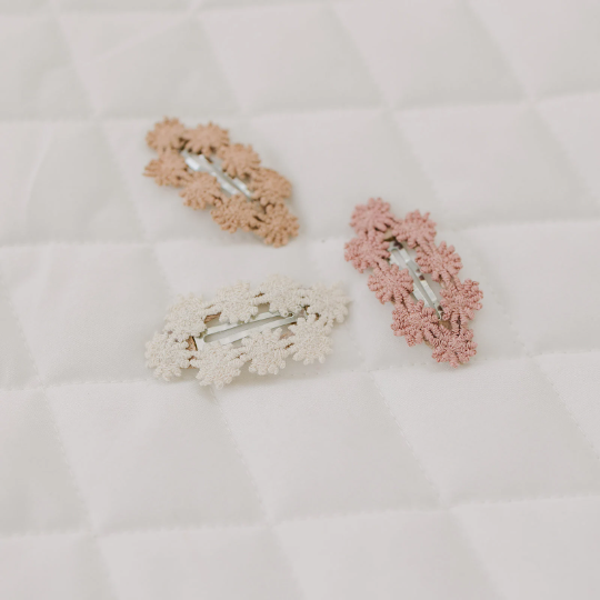 Set of 3 Crochet Little Floral Neutral Snap Clips