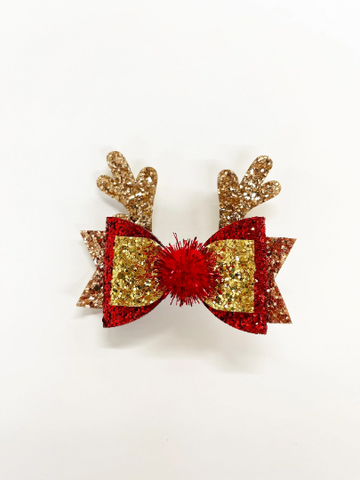 3.5” Glitter Antlers Christmas Hair Bow