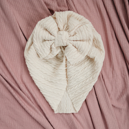 Woven Cable Knit Bow Baby Turban
