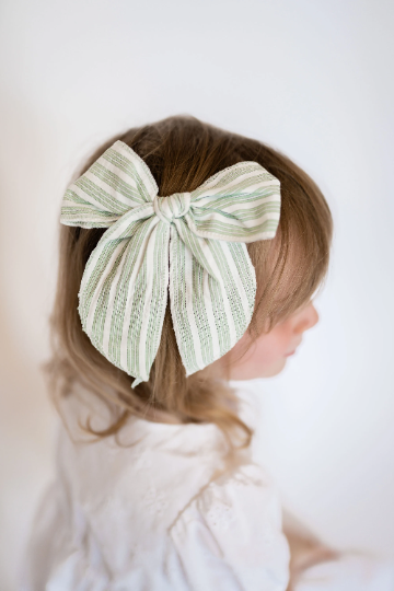 Large Cotton Stripe Linen Hair Bow Clips