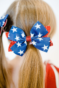 5" Navy Stars Grosgrain and Glitter 4th of July Hair Bow