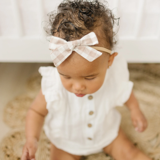 3.5" Skinny Neutral Gingham Cotton Bow