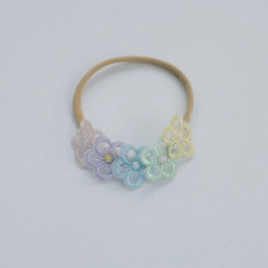 Pastel Rainbow Embroidered Flowers Nylon Headband
