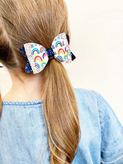 3.5” Rainbows Glitter Faux Leather Bow