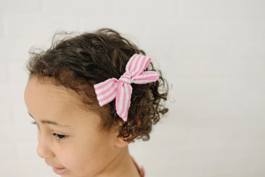 Pink Seersucker Stripe Cotton Hair Bow