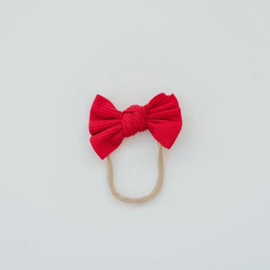 Red Ribbed Loopy Bow Headband