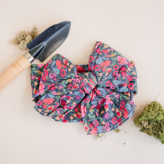 Big Bow Summer Midnight Floral Nylon Headband