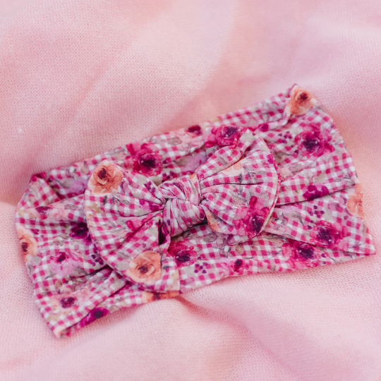 Crimson Floral Plaid Baby Nylon Headband