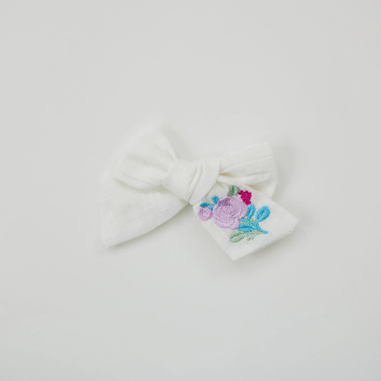 Small Bright Colorful Embroidered Linen Hair Bow