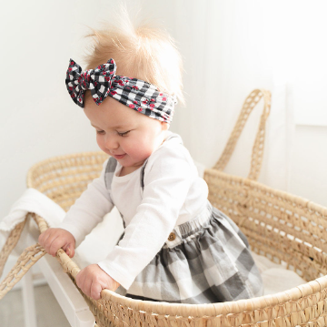 Floral Black Buffalo Plaid Nylon Headband