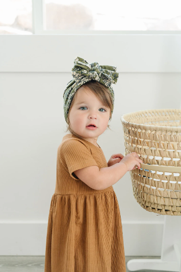Olive Floral Triple Bow Baby Turban