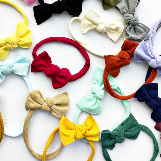 Colorful Solid Itty BItty Nylon Small Baby Bow Headbands - Golden Dot Lane