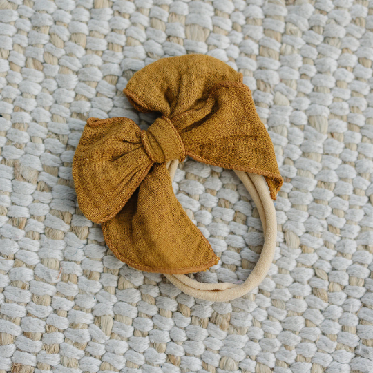 Set of 3 Neutral Gauze Linen Baby Bow Headbands