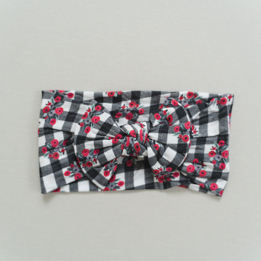 Floral Black Buffalo Plaid Nylon Headband