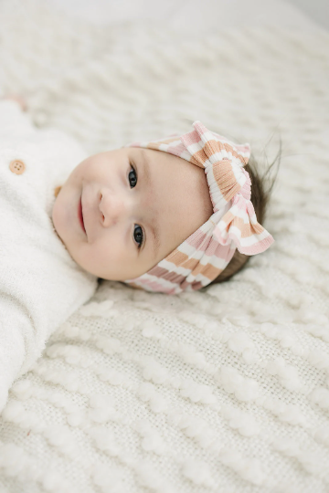 Ribbed Blush and Neutral Thick Striped Baby Nylon Headband