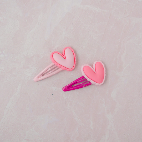 Set of 2 Pink Frilly Valentine Heart Snap Clip Set