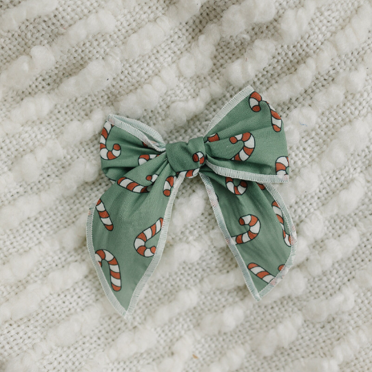 Green Candy Cane Serged 4" Cotton Bow