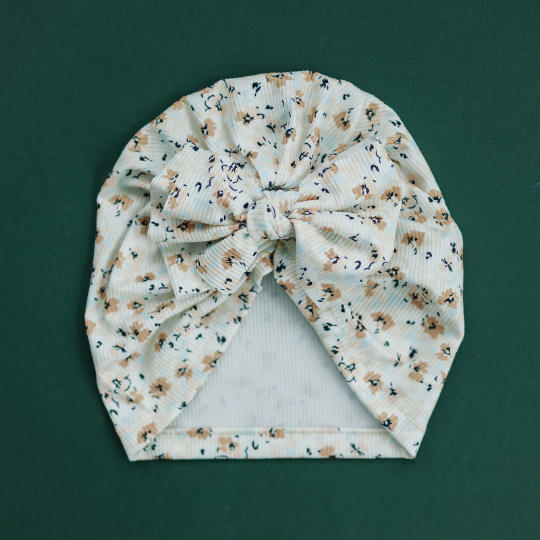 Neutral Floral Floppy Bow Baby Turban
